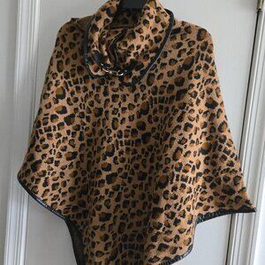Animal Print Cape/Faux Leather Trim NWT